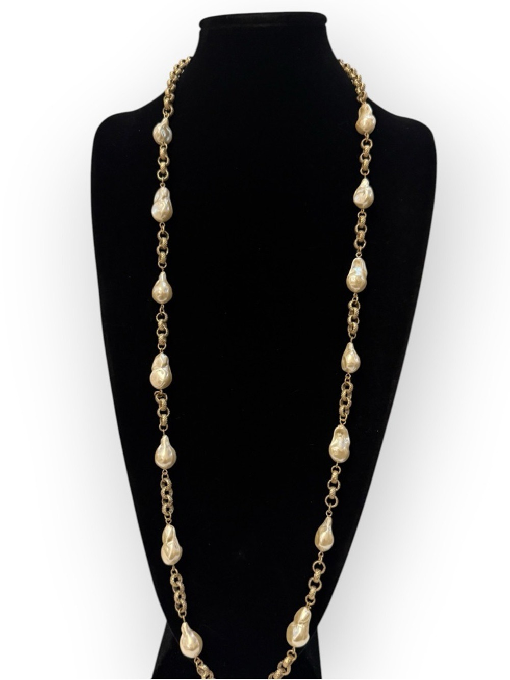 CHICO'S Baroque Pearl Station Necklace Gold Tone